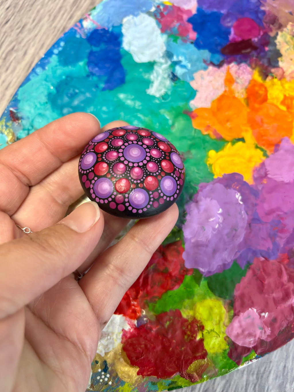 Original Art hand-painted Mini Mandala Stone #333 image 2