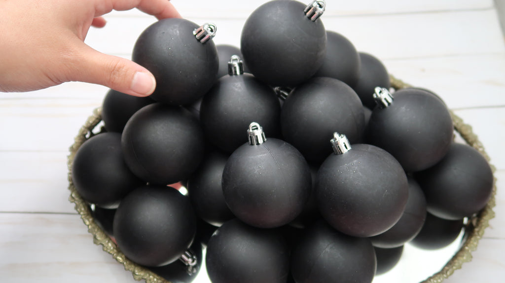 Black, matte, Christmas ornament balls, dot mandala blank image 2