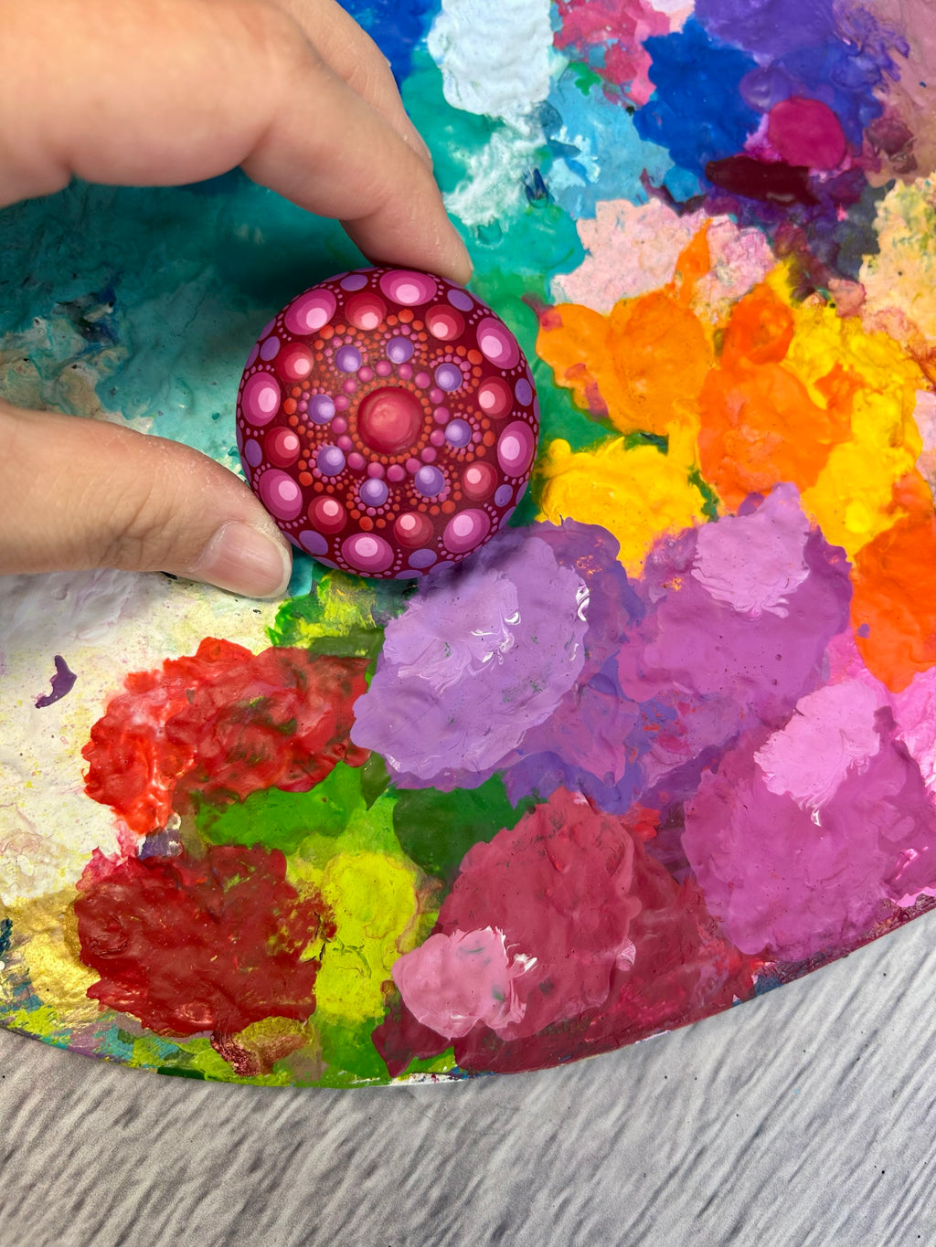 Original Art hand-painted Mini Mandala Stone #347 image 1