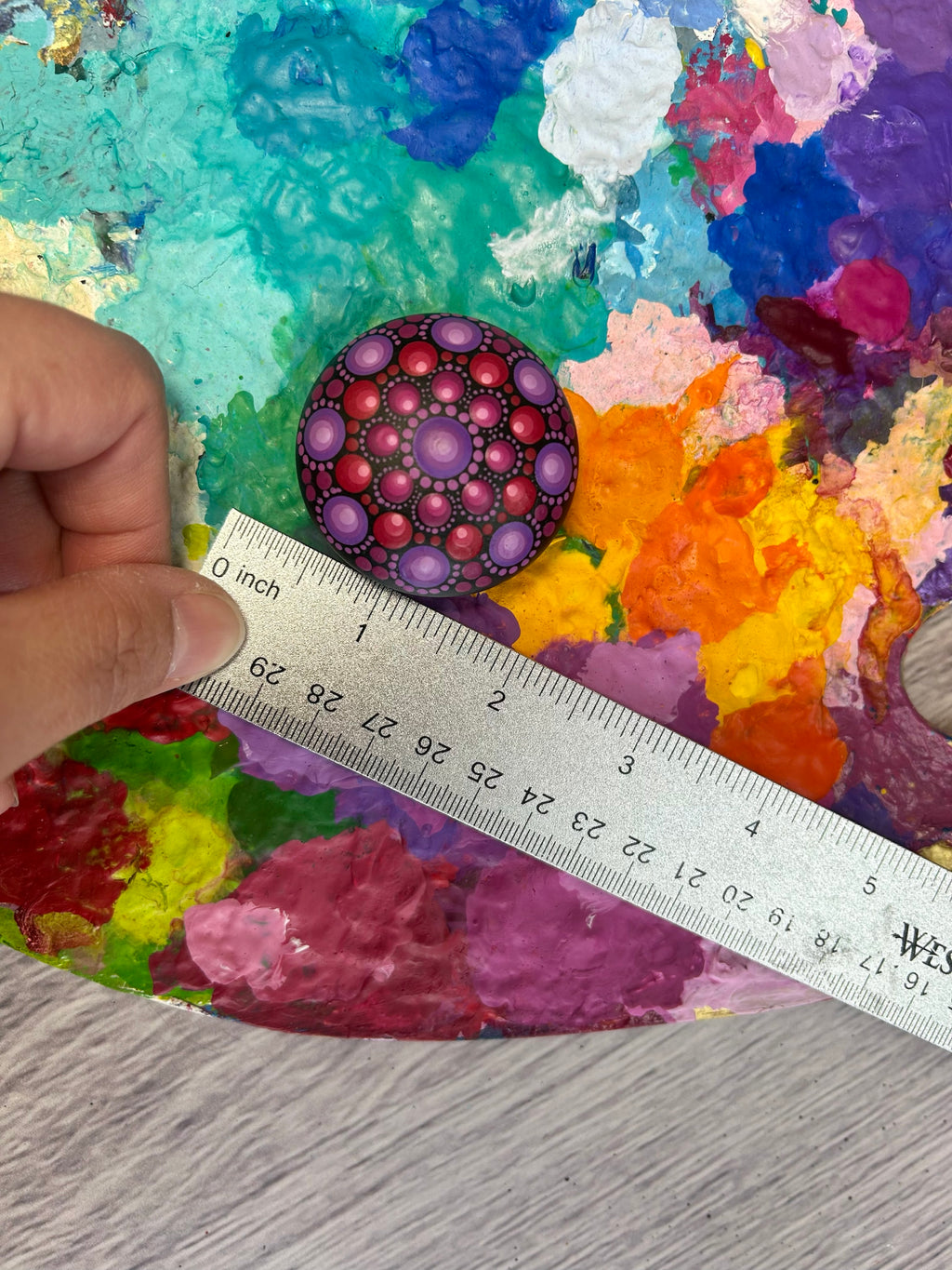Original Art hand-painted Mini Mandala Stone #333 image 3