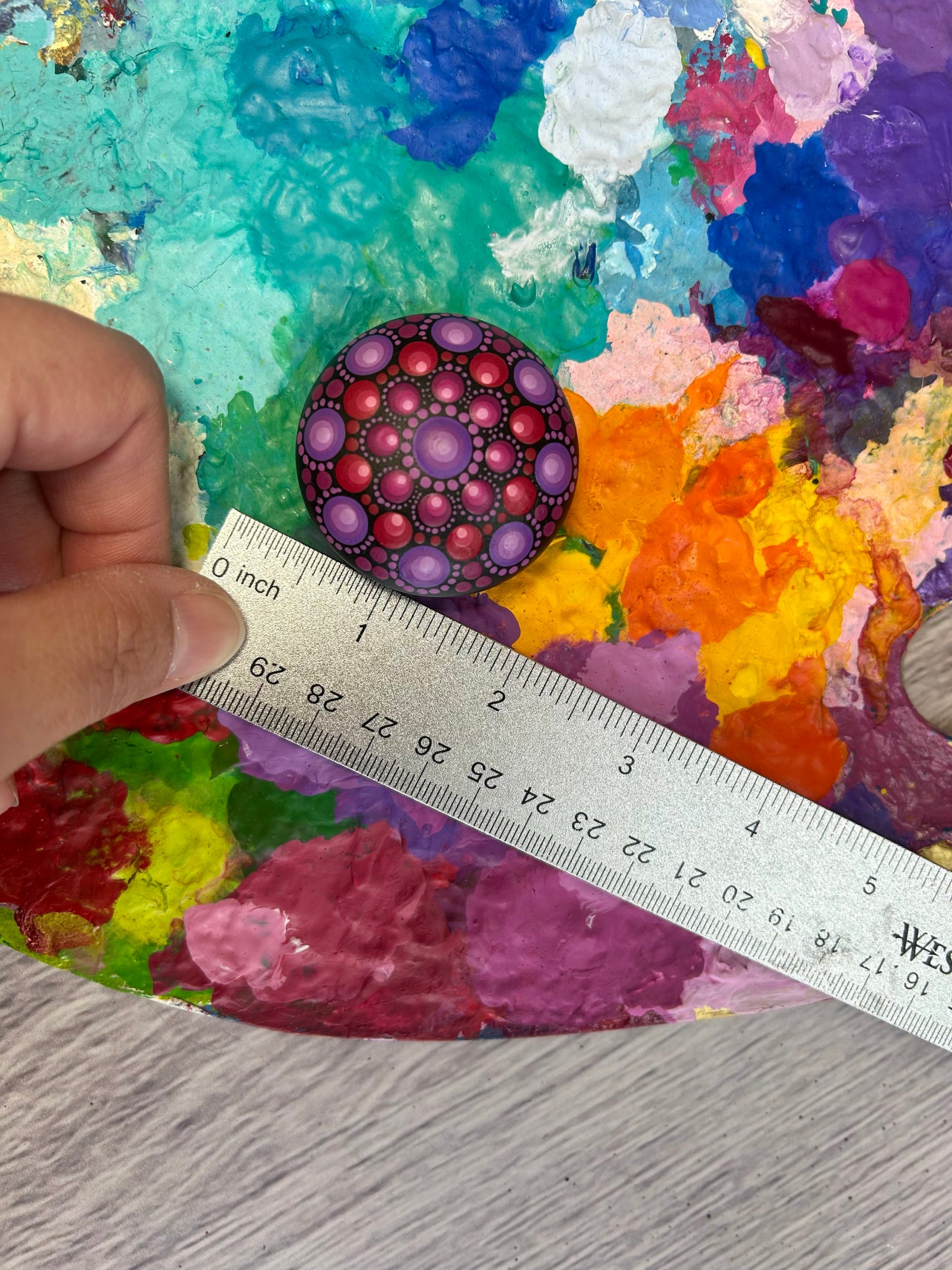 Original Art hand-painted Mini Mandala Stone #333 image 3