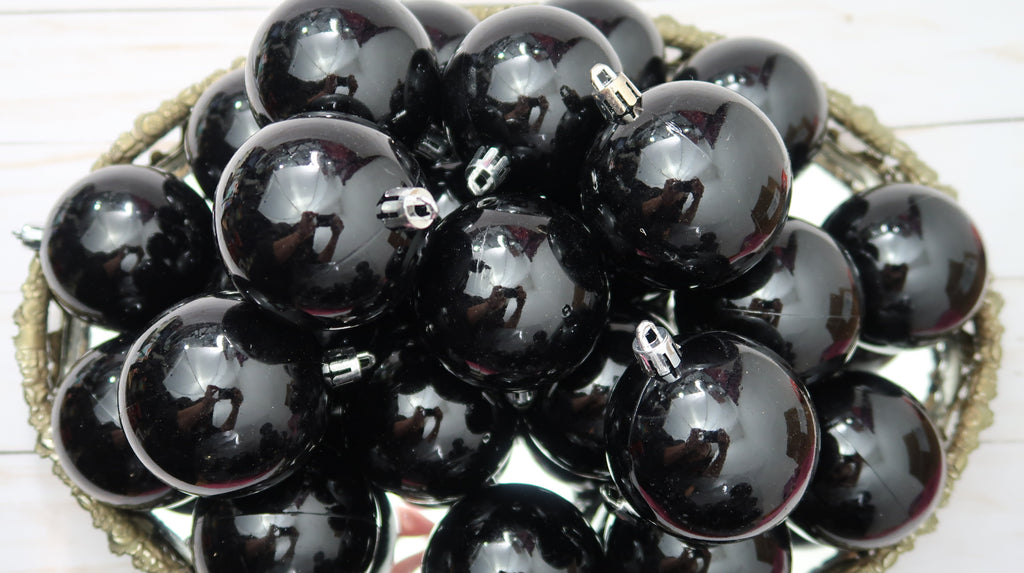 Black, shiny, Christmas ornament balls, dot mandala blank image 5