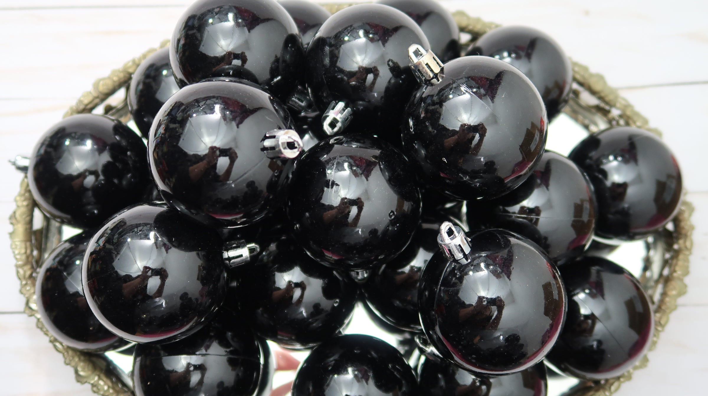 Black, shiny, Christmas ornament balls, dot mandala blank image 5