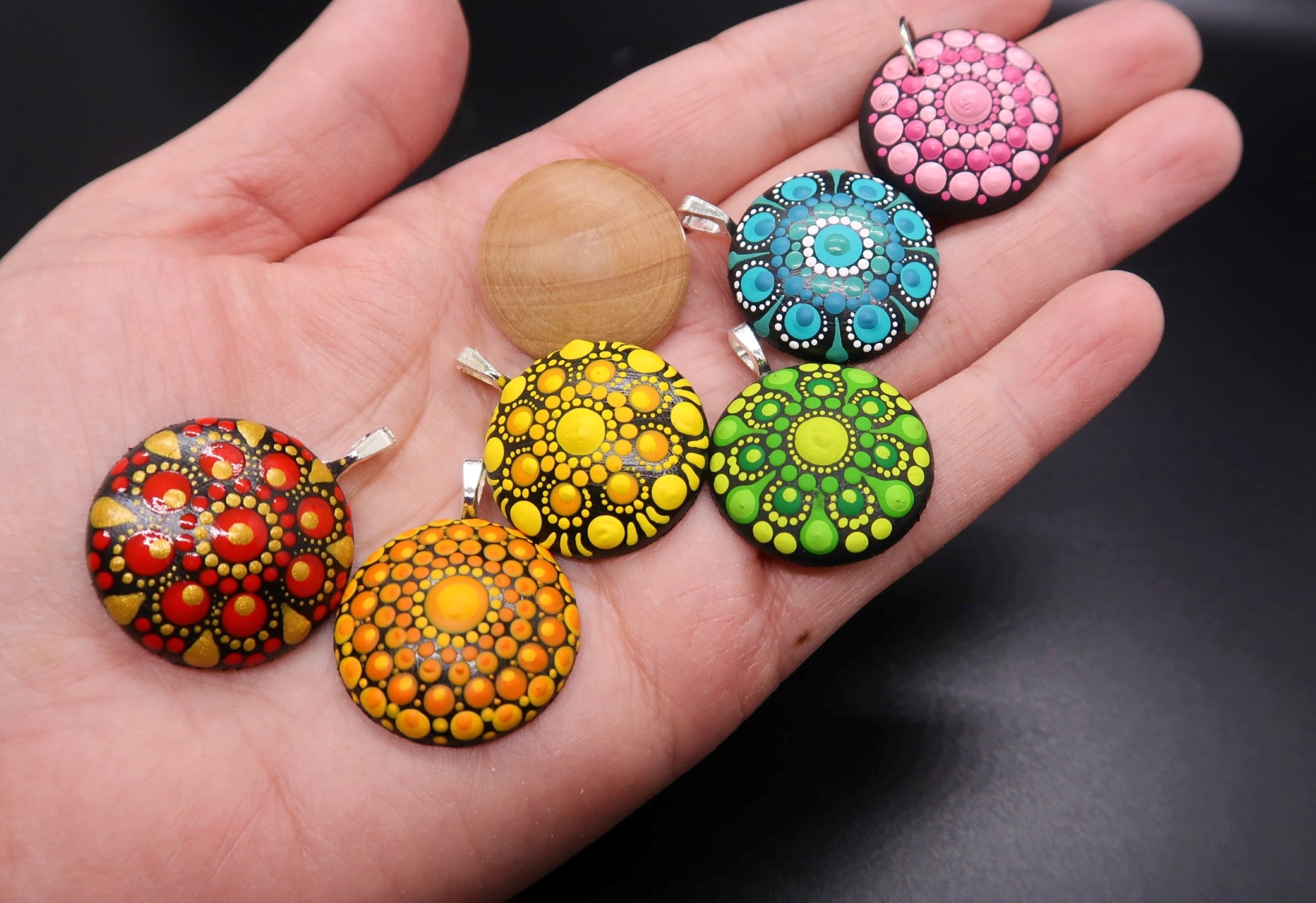 CUSTOM ORDER 1" Dot Mandala Wooden Pendant BY Lydia May image 0