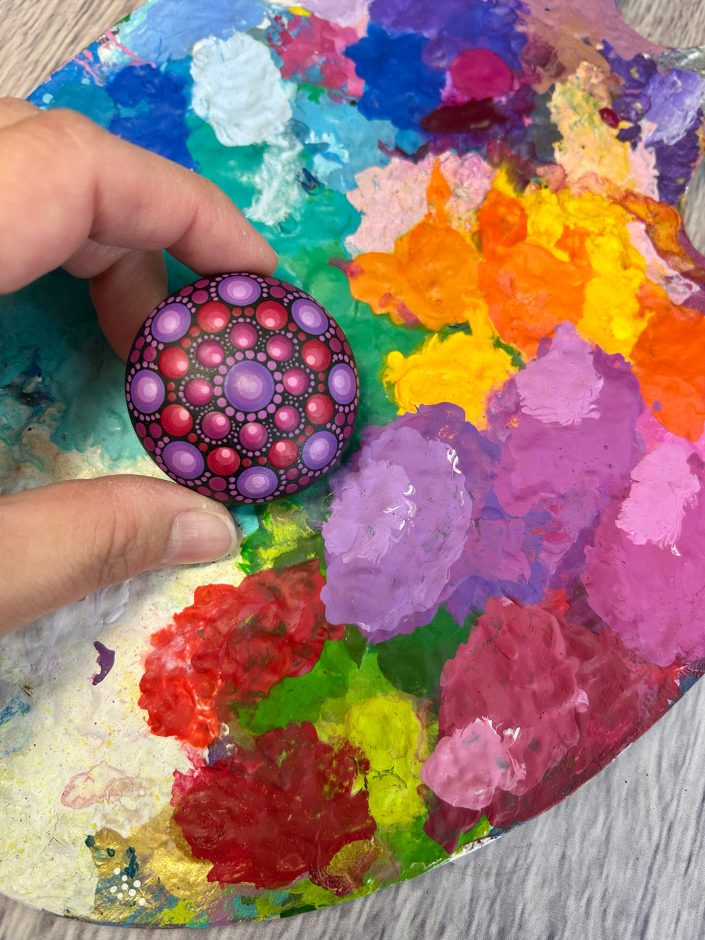 Original Art hand-painted Mini Mandala Stone #333 image 1