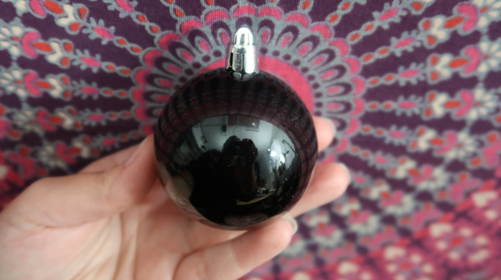Black, shiny, Christmas ornament balls, dot mandala blank image 7