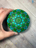 Original Greens with Blue Brushwork Dot Mandala Stone image 0