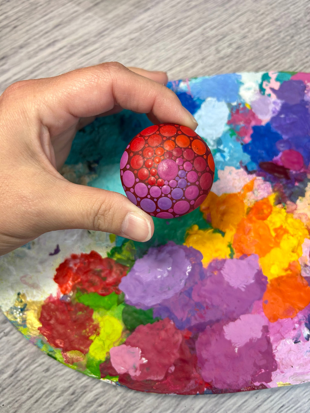 Original Art hand-painted Mini Mandala Stone #348 image 1