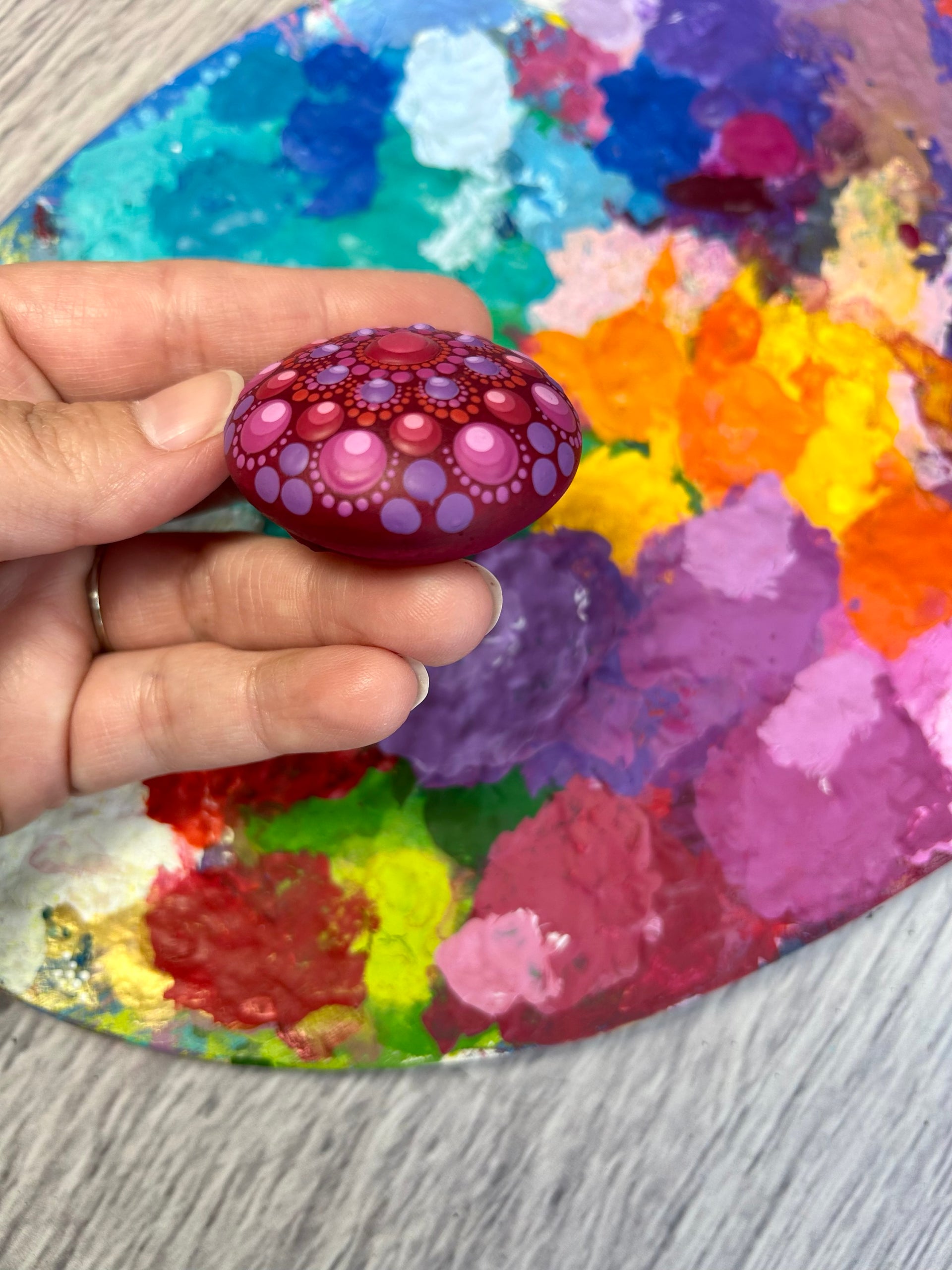 Original Art hand-painted Mini Mandala Stone #347 image 2