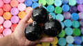Black, shiny, Christmas ornament balls, dot mandala blank image 0