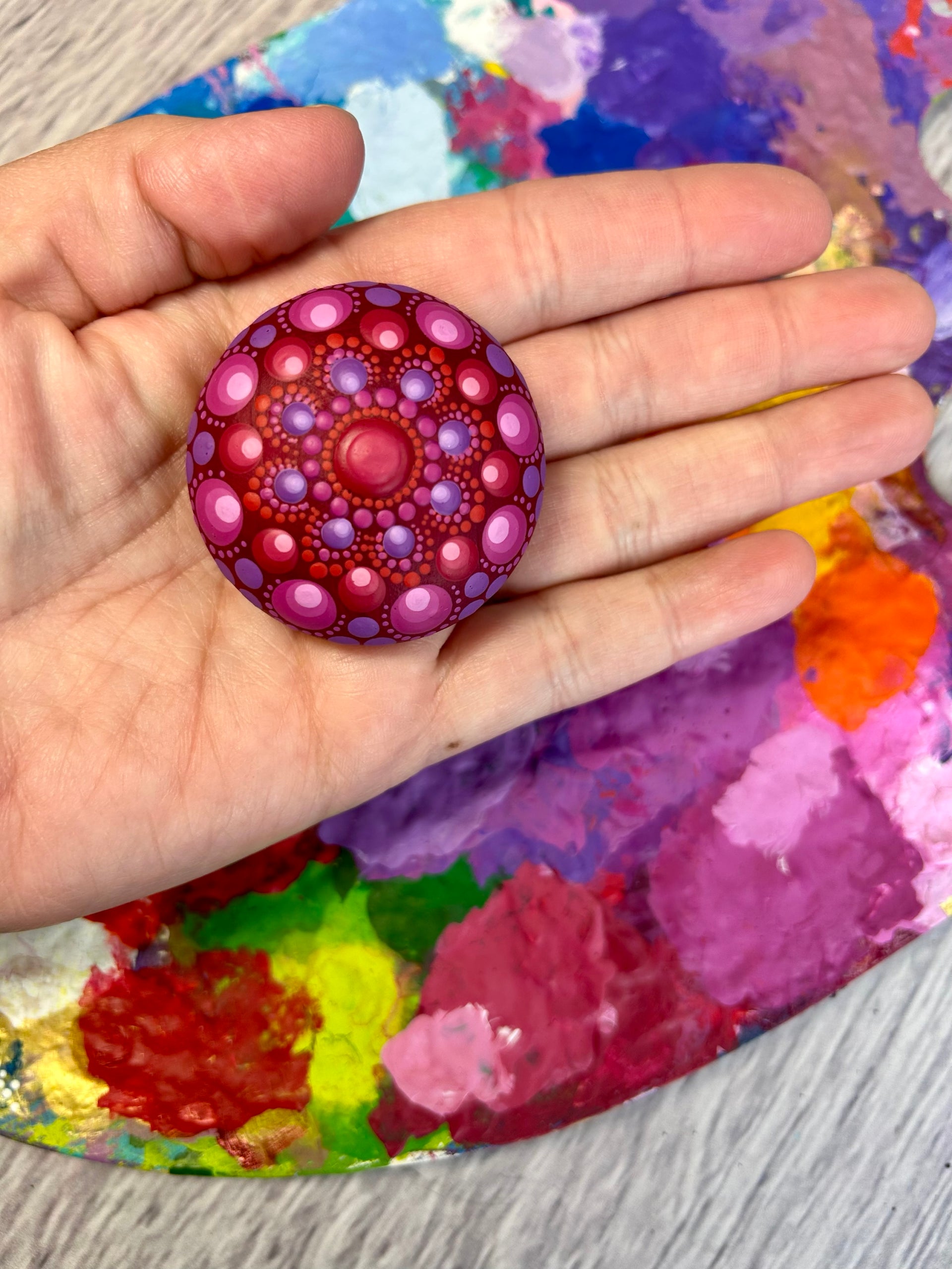 Original Art hand-painted Mini Mandala Stone #347 image 0