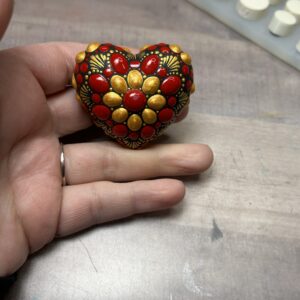 Original Art Red & Gold Mini Heart Mandala Stone