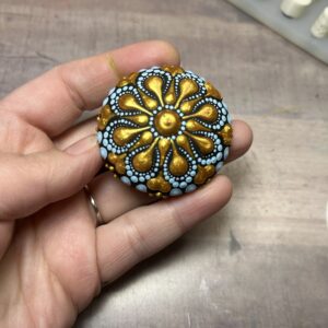 Original Art Gold with Blue Mini Mandala Stone