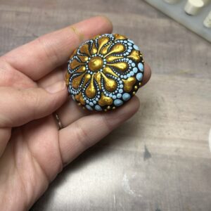 Original Art Gold with Blue Mini Mandala Stone